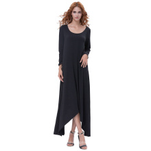 Kate Kasin Womens Casual Loose Langarm-Rundhals Schwarz Unregelmäßiges Hem Kleid KK000711-1